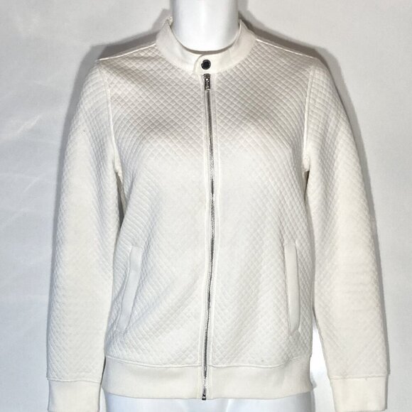H&M SZ XS  Ivory quilted zip front sweatshirt jacket street style comfy essentia - Picture 1 of 10